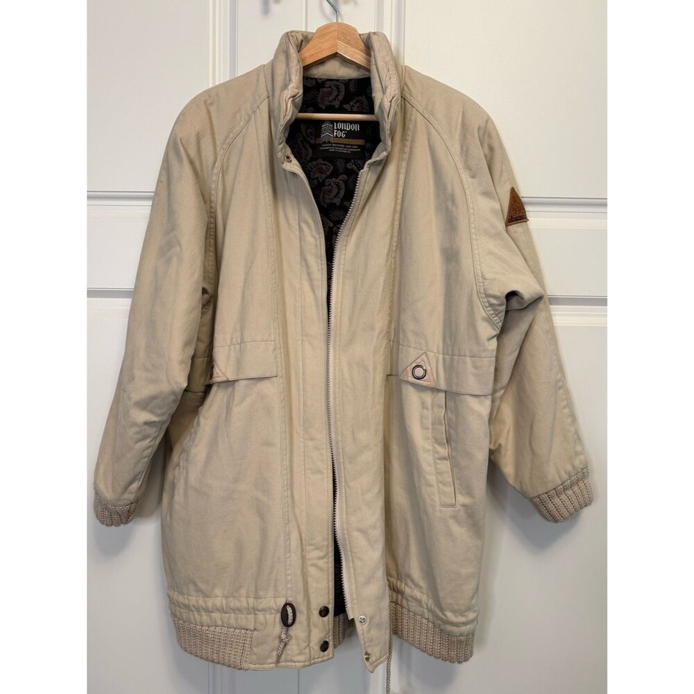 Vintage London Fog Insulated Coat Womens 6 Beige Paisley Lined Jacket 80s 90s